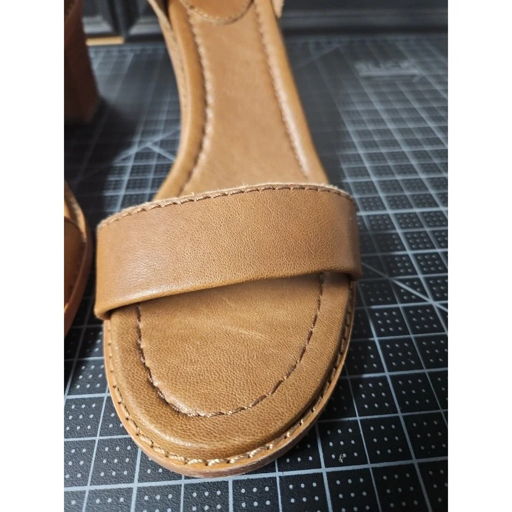 Frye Women's Brielle Back‎ Zip Heeled Sandal, Cognac, women Sz 9.5M